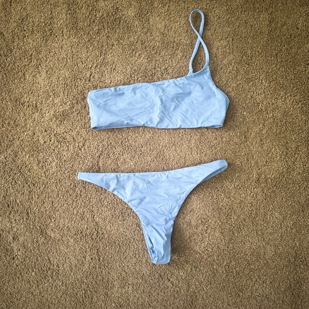 Sky Blue One-Shoulder Bikini Set